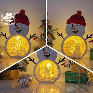 Pack 3 Xmas 1 Snowman Lantern SVG - Christmas Lantern Paper Cut - DIY Paper Lantern - Paper Cutting Template - Christmas Lantern Template
