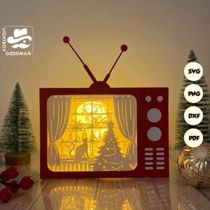 Christmas Television Box  Lantern SVG - Xmas Lantern Paper Cut - DIY Paper Lantern - Paper Cutting Template - Christmas Lantern Template