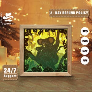 3d Koala Silhouette, Shadow Box Templates, Paper Cut, Files for cricut, for Silhouette, Laser Cut Files, 3d Layered Art