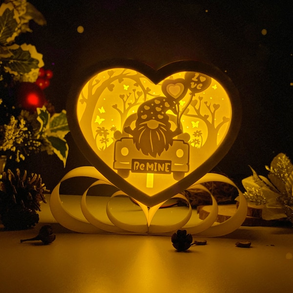 Gnome Love Heart Paper cutting lamp 3D shadow box Light box template papercut lightbox svg file DIY cricut silhouette Gnome Love Heart Paper cutting lamp 3D shadow box Light box template papercut lightbox svg file DIY cricut silhouette