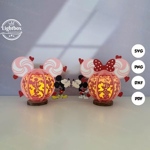 Linterna de pareja de ratones SVG - Linterna de ratón cortada en papel - Linterna de papel con insectos DIY - Plantilla de corte de papel - Plantilla de linterna de San Valentín