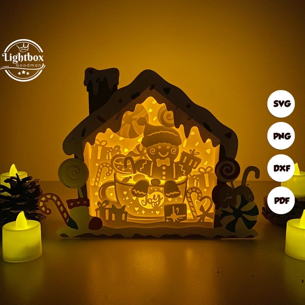 Gingerbread House Box 2 Shadow Box SVG For Cricut Projects DIY, Gingerbread House Box Lantern For Christmas Decoration