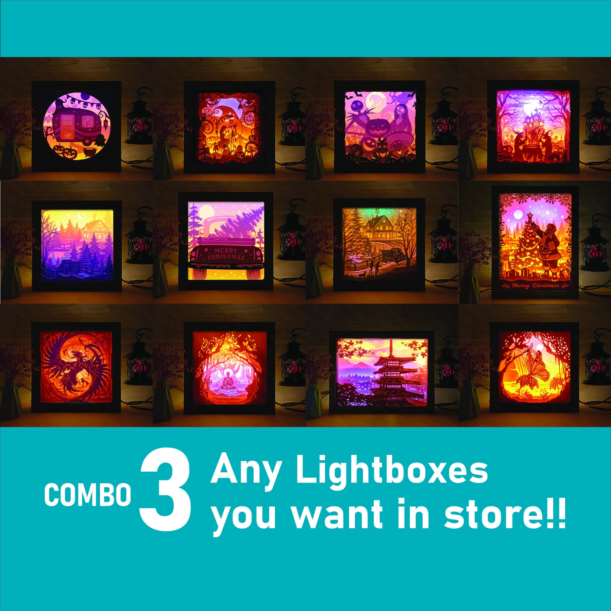 Combo 3 custom lightbox templates Paper cut light box template, shadow box, 3D papercut lightbox svg file DIY, cutting Cricut, Sillhouette