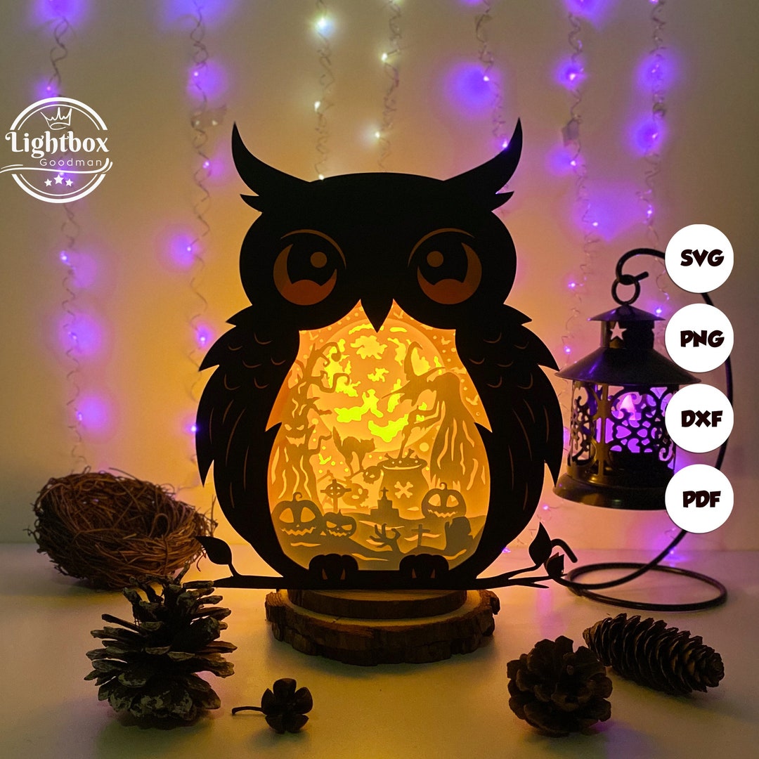 Witch Owl Shadow Box SVG for Cricut Projects DIY, Witch Owl Box Lantern ...
