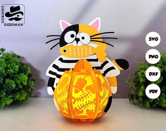 Cute Cat 4 Lantern SVG: Paper Cut Light Box Template (Digital Download)