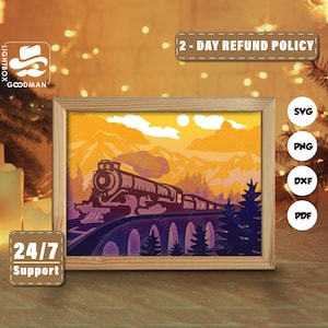 3d Simple Old Train Silhouette, Shadow Box Templates, Paper Cut, Files for cricut, for Silhouette, Laser Cut Files, 3d Layered Art 1