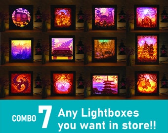 Combo 7 custom lightbox templates Paper cut light box template, shadow box, 3D papercut lightbox svg file DIY, cutting Cricut, Sillhouette