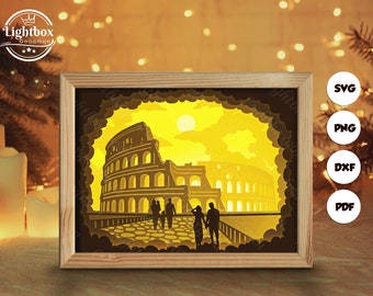 Colosseum 2 Shadow Box Files, Paper Cut Light Box Template Files, Shadow Box Paper Cut, 3D Papercut Light Box SVG File DIY, Cutting Cricut