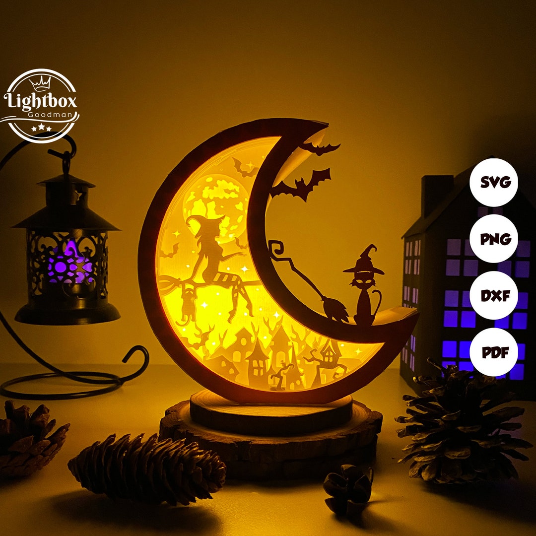 Witch Moon Shadow Box SVG for Cricut Projects DIY, Witch Moon Lantern ...