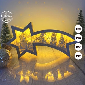 Weihnachtszwerg 2 Stern Laterne SVG - Weihnachtslaterne Papierschnitt - DIY Papierlaterne - Papierschnitt Vorlage - Weihnachtslaterne