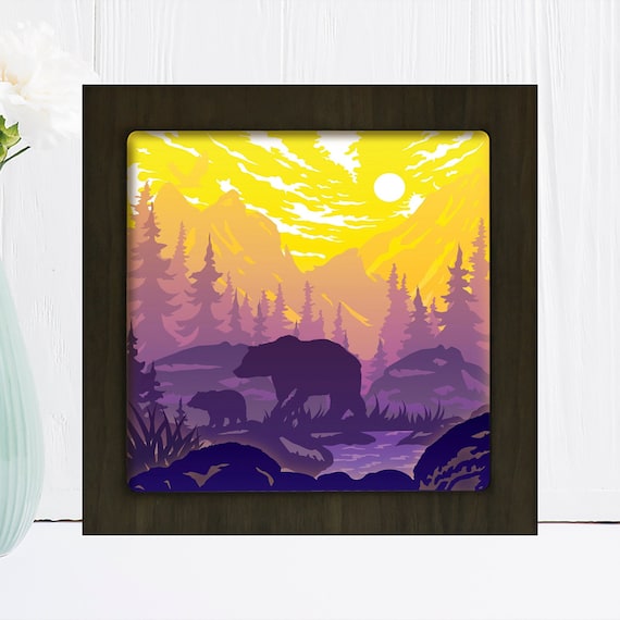 Bear In The Forest Square Paper cut light box template shadow | Etsy