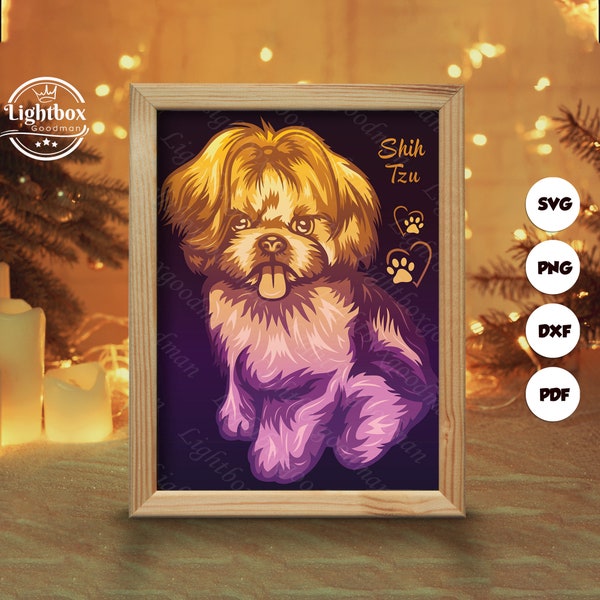Shih Tzu Paper cut light box template, shadow box, 3D papercut lightbox svg file DIY, cutting Cricut, svg template Cricut, Sillhouette