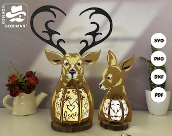 Deer Couple Paper Lantern SVG Template: DIY Papercutting (Digital Files)