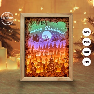 Silhouette de Noël 16 3D, modèles Shadow Box, papier découpé, fichiers pour cricut, pour Silhouette, fichiers découpés au laser, art en couches 3D