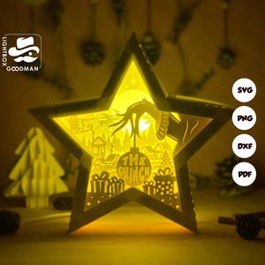 Merry Christmas Star Lantern SVG - Christmas Lantern Paper Cut - DIY Paper Lantern - Paper Cutting Template - Christmas Lantern Template