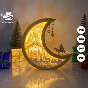 Linterna de luna de la Natividad SVG: Plantilla de recorte de papel navideño (descarga digital)