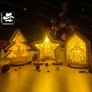 Pack 3 Merry Christmas 1 Lantern SVG - Christmas Lantern Paper Cut - DIY Paper Lantern - Paper Cutting Template - Christmas Lantern Template
