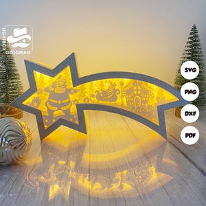 Christmas Santa 2 Star Lantern SVG - Christmas Lantern Paper Cut - DIY Paper Lantern - Paper Cutting Template - Christmas Lantern Template