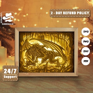 3d Dragon Silhouette, Shadow Box Templates, Paper Cut, Files for cricut, for Silhouette, Laser Cut Files, 3d Layered Art 3