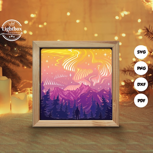 Aurora Borealis Shadow Box Files, Paper Cut Light Box Template Files, Shadow Box Paper Cut, 3D Papercut Light Box SVG File DIY Aurora Borealis Shadow Box Files, Paper Cut Light Box Template Files, Shadow Box Paper Cut, 3D Papercut Light Box SVG File DIY