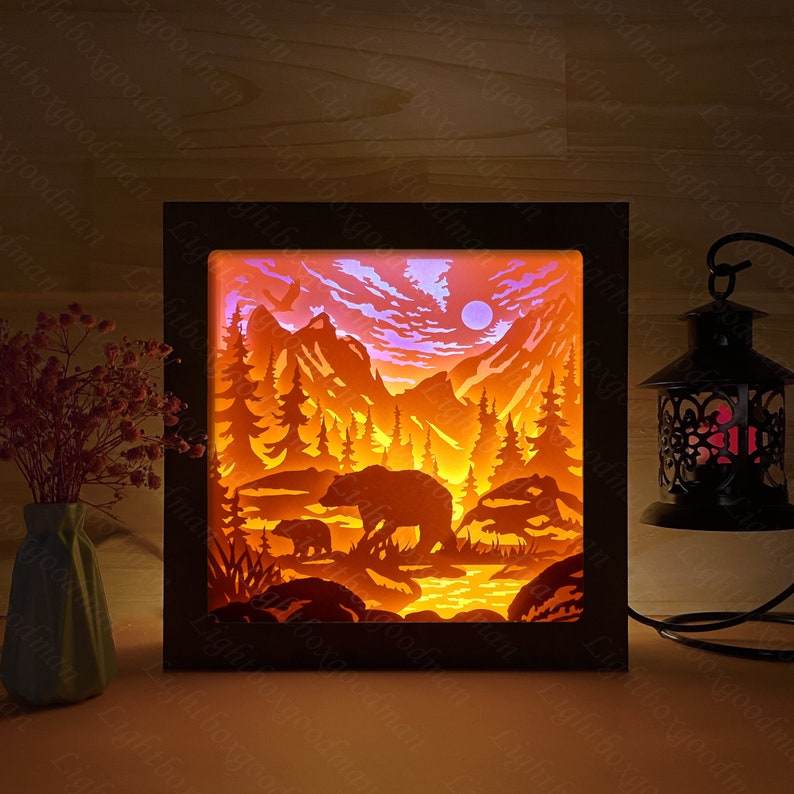 Forest Paper Light Box Template Shadow Box Etsy