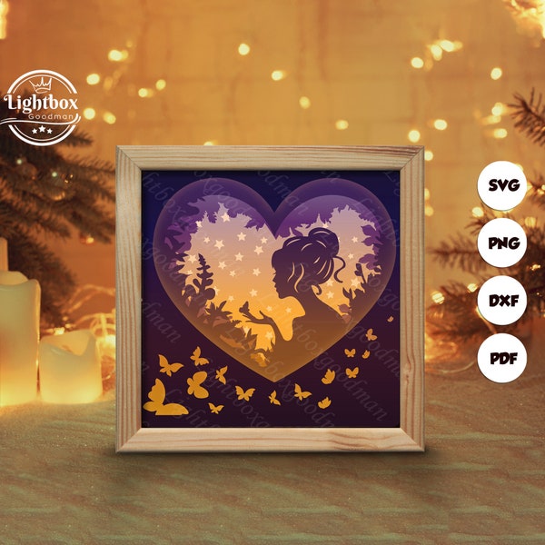 Women's Heart Shadow Box Files, Paper Cut Light Box Template Files, Shadow Box Paper Cut, 3D Papercut Light Box SVG File DIY, Cutting Cricut