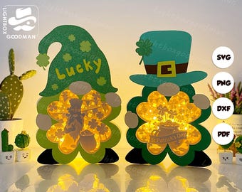 Pack 2 Gnome St Patrick's Day Lantern SVG - Gnome Lantern Paper Cut - DIY Paper Lantern - Paper Cutting Template - Patrick Lantern Template