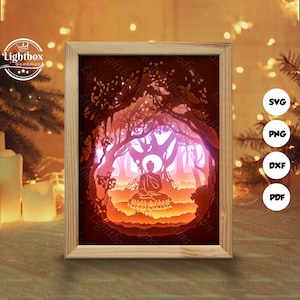 Silhouette de Bouddha 3D, modèles de boîte d'ombre, papier découpé, fichiers pour cricut, pour silhouette, fichiers découpés au laser, art en couches 3D 1