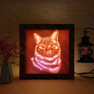 Silhouette de portrait de chat 3D, modèles de boîte d'ombre, papier découpé, fichiers pour cricut, pour Silhouette, fichiers découpés au laser, art en couches 3D