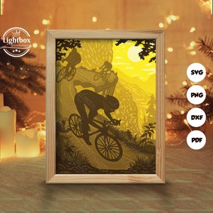 Silhouette di ciclista 3D, modelli per shadow box, carta tagliata, file per Cricut, per Silhouette, file tagliati al laser, arte a strati 3D