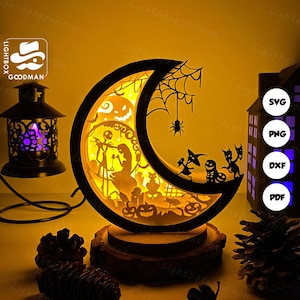 Alptraum Mond Laterne SVG - Halloween Laterne Papierschnitt - DIY Papierlaterne - Papierschnitt Vorlage - Halloween Laterne Vorlage