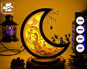Nightmare Moon Lantern SVG: Paper Cut Template (Digital Download) - Paper Cutting Template - Halloween Lantern Template