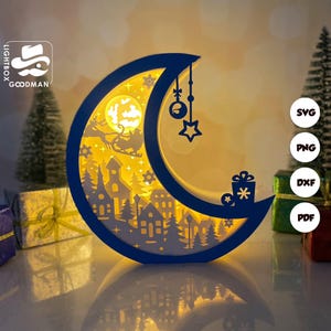 House Moon Lantern SVG: Christmas Paper Cut Template (Digital Download)