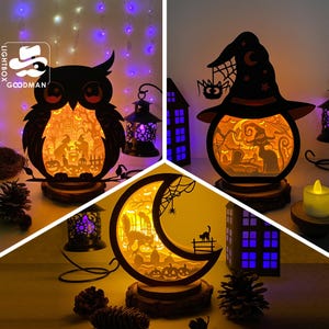 Pack 3 Halloween 2 Lantern SVG - Halloween Lantern Paper Cut - DIY Paper Lantern - Paper Cutting Template - Halloween Lantern Template