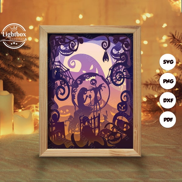 Simple Nightmare Halloween Shadow Box Files, Paper Cut Light Box Template Files, Shadow Box Paper Cut, 3D Papercut Light Box SVG File DIY