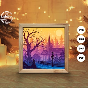 3D-Dorf Weihnachten Silhouette, Schatten Box Vorlagen, Papierschnitt, Dateien für Cricut, für Silhouette, Laser Cut-Dateien, 3d Schicht Kunst