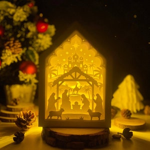 Kerst geboorte lantaarn SVG - kerst lantaarn papier gesneden - DIY papieren lantaarn - papier snijden sjabloon - kerst lantaarn sjabloon