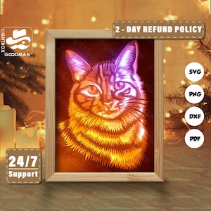 3d Cat Portrait Silhouette, Shadow Box Templates, Paper Cut, Files for cricut, for Silhouette, Laser Cut Files, 3d Layered Art