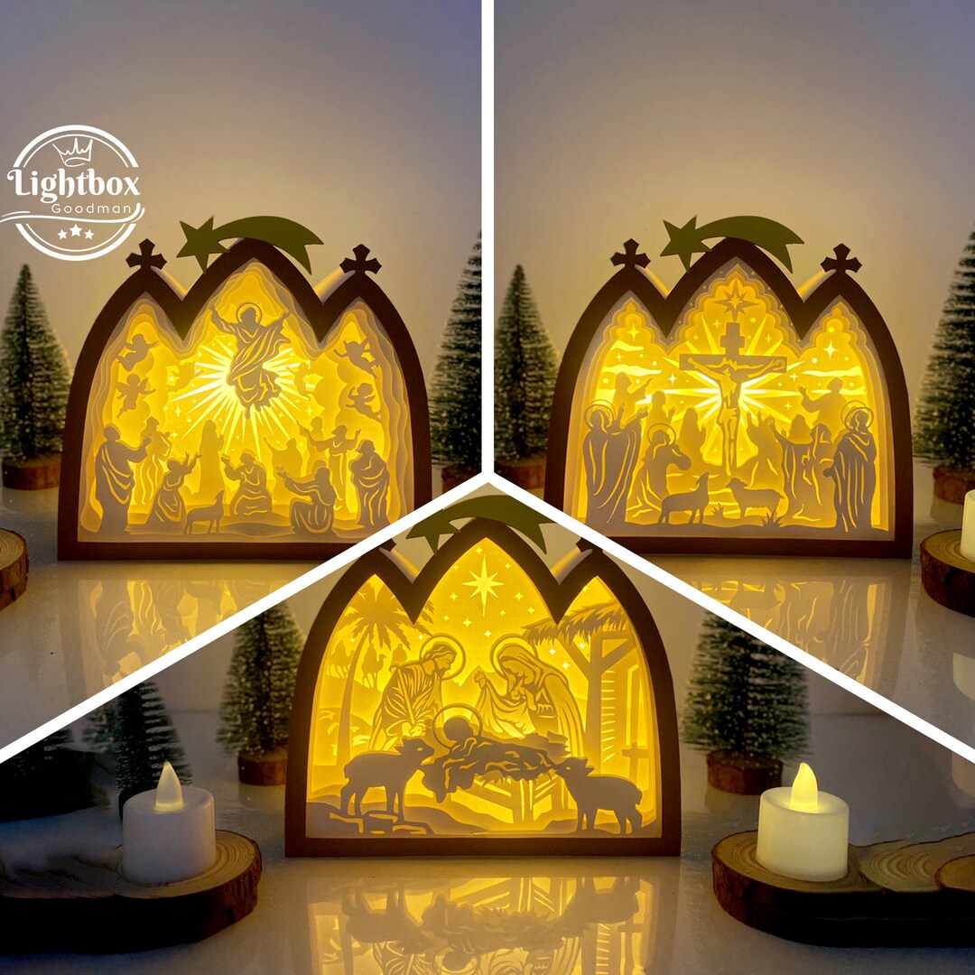 Pack 3 Jesus Nativity House Box Shadow Box SVG for Cricut Projects DIY