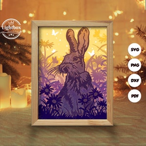 Silhouette 3D de lapins, modèles Shadow Box, papier découpé, fichiers pour cricut, pour Silhouette, fichiers découpés au laser, art en couches 3D 2