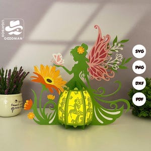 Plantilla SVG de linterna de hadas de primavera: Caja de luz recortada en papel (descarga digital)