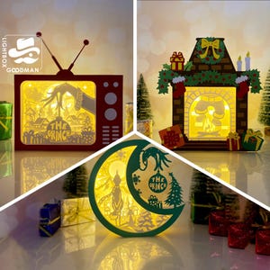 Pack 3 Christmas Box Lantern SVG - Christmas Lantern Paper Cut - DIY Paper Lantern - Paper Cutting Template - Christmas Lantern Template