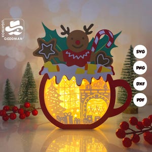 Xmas Fire Hot Cocoa Box Lantern SVG - Christmas Lantern Paper Cut - DIY Paper Lantern - Paper Cutting Template - Christmas Lantern Template
