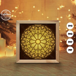 Silhouette de mandala 3D, modèles de boîte d'ombre, papier découpé, fichiers pour cricut, pour Silhouette, fichiers découpés au laser, art en couches 3D 1