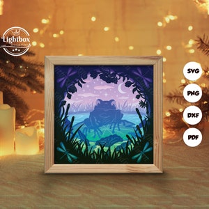 Silhouette de grenouille 3D, modèles de boîte d'ombre, papier découpé, fichiers pour cricut, pour Silhouette, fichiers découpés au laser, art en couches 3D