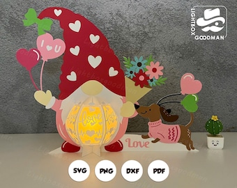 Gnome Valentine Paper Lantern SVG Template: Valentine Papercut DIY (Digital Download) 2