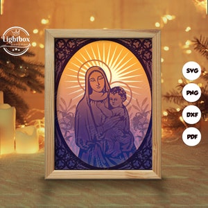 Silhouette della Vergine Maria in 3D, Modelli per Shadow Box, Carta tagliata, File per Cricut, per Silhouette, File tagliati al laser, Arte a strati in 3D 1
