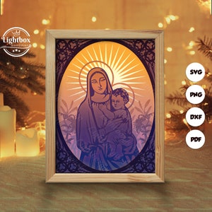 Virgin Mary 1 Shadow Box Files, Paper Cut Light Box Template Files, Shadow Box Paper Cut, 3D Papercut Light Box SVG File DIY, Cutting Cricut