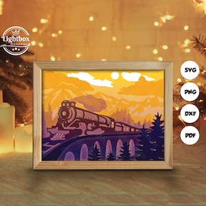 Silueta de tren antiguo simple en 3D, plantillas de caja de sombras, corte de papel, archivos para Cricut, para Silhouette, archivos de corte láser, arte en capas en 3D 1
