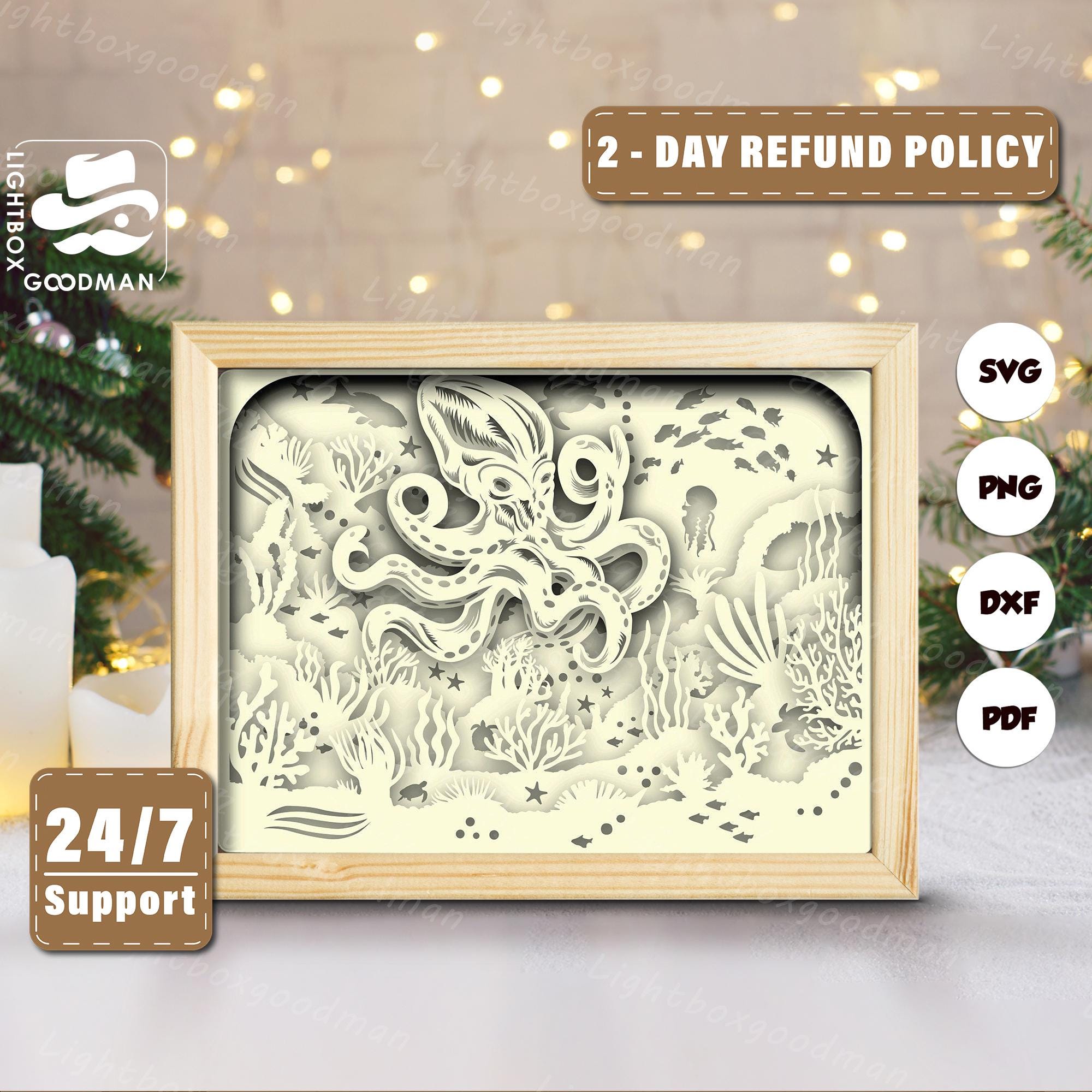 3d Octopus Silhouette, Shadow Box Templates, Paper Cut, Files for ...